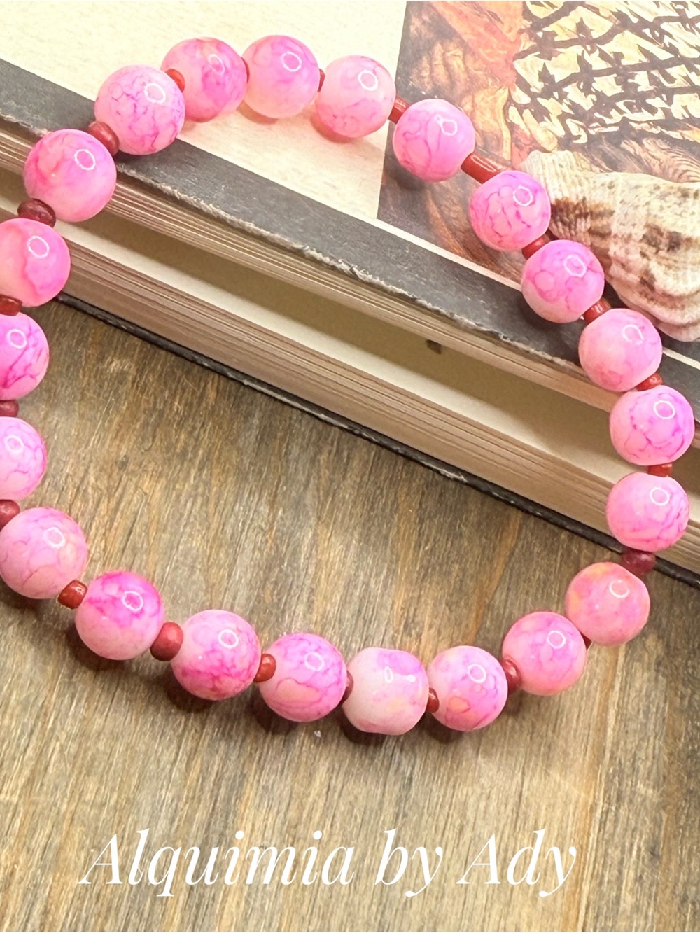 Alquimia Pink Marbled Bead Stretch Bracelet